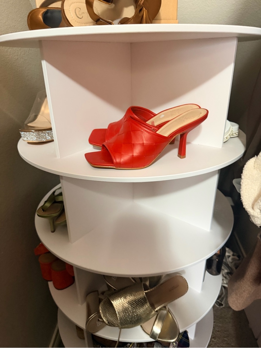 Vince Camuto Quilted Red Open-Toe Mule Heels - Picture 3 of 7